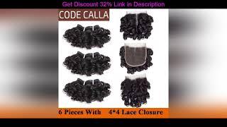 ⭐️ Code Calla Bouncy Curly Hair Bundles with Lace Closure Brazilian Remy Human Hair Extensions Doub