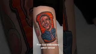 Ryan Reynolds from Free Guy as a patch tattoo! #patchtattoo #tattoo #bodyart #embroiderytattoo