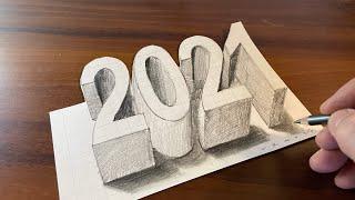 Normal New Year 2021 - Drawing 3D Number 2021 on Gird Paper