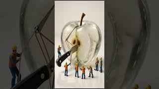 Transparent Apple? Mini Workers Take on a Giant Crystal Fruit! 