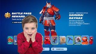 My 11 Year Old Kid Reaction Giving Him NEW Fortnite Battle Pass Tier 100 Skin Unlocking HERO 6 Skin