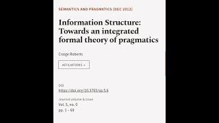 Information Structure: Towards an integrated formal theory of pragmatics | RTCL.TV