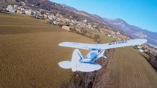 FPV chasing a Super Cub with a DRONE..ended with CRASH