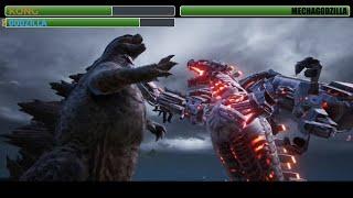 Godzilla and Kong vs Mechagodzilla animation with healthbars | Ocean Battle