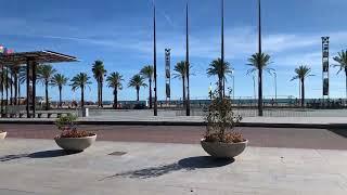 Walking in Salou, Spain. Sound of the wind. Beach. Sea.