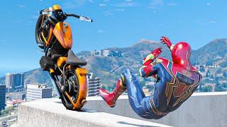 GTA 5 Iron SPIDERMAN Bike Ragdolls Compilation (Euphoria Physics Showcase) Ep 35