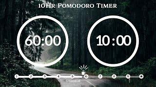 60 Minute Pomodoro Timer Raining forest sound(비 ASMR)10-Hour Study ⏱Pomodoro 60/10, 60 min x9 sets