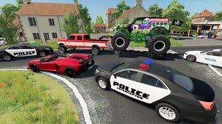 Police give tickets to Monster Truck and Race car | Farming Simulator 22