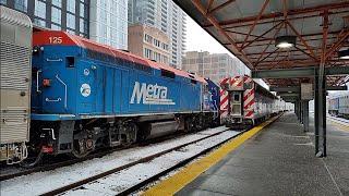 Metra cab-car 8563 arriving at Chicago's LaSalle St. Station on January 10, 2025