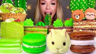 ASMR EDIBLE CACTUS, MATCHA GREEN TEA, CREPE CAKE, ALMOND CAKE MUKBANG 먹방