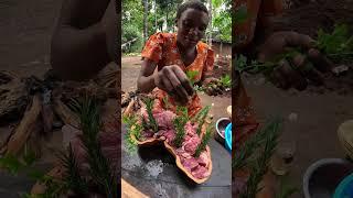Beautiful African Village Life  Marinating Beef Steak with Fresh Traditional Spices  #Shorts