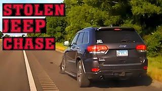 STOLEN Jeep Chase. Police Use Spike Strip During Chase!