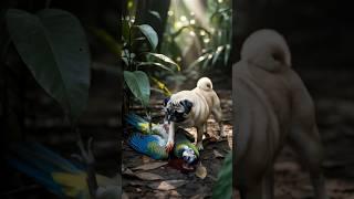 Injured Parrot Rescued by a Kind Pug Dog #dog #rescue #shorts