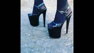 Sexy walking Lady L with black pleaser extreme 8 inch high heels(video full version)