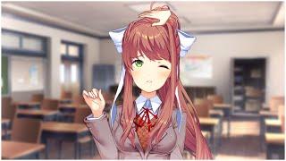 Monika gets attention from an animated magic floating hand.