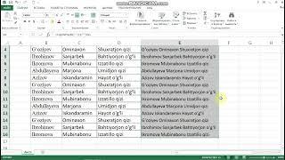 Ms Excel dasturida uchta yacheykadagi ma'lumotlarni  bitta yacheykaga o'tkazish