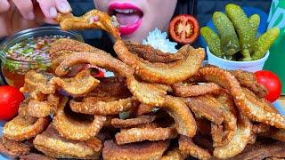 ASMR CRISPY PORK BELLY CHIPS, SPICY DIPPING SAUCE, PICKLES, RICE MUKBANG MASSIVE Eating Sounds