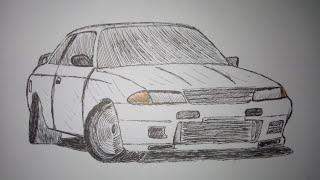 КАК НАРИСОВАТЬ МАШНУ NISSAN SKYLINE БЫСТРО РУЧКОЙ