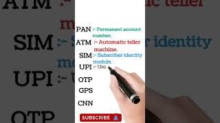 Pan, ATM, SIM,Upi,OTP, GPS ka full form @EnglishConnectionByKanchan @DearSister @dsl_english #shorts