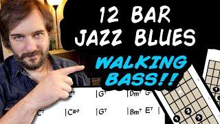 Walking Bass in Blues Comping - Step by Step - 12 Bar Blues Walking Bass - Jazz Blues Guitar Lesson