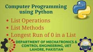 [Python Programming Basics to Advanced] : List Operations and List Methods | Lab 17