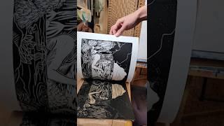 printing a lino-cut! #shorts #linocut #printmaking #blockprint #art