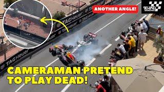 Cameraman Injured after this first-lap crash between Sergio Perez and both Haas driver at Monaco GP