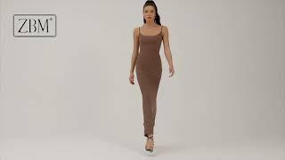 ZBM Women's Full Slip Long Dress Sexy Spaghetti Strap Ribbed Bodycon Maxi Dress for Women