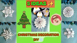 5 IDEAS  || CHRISTMAS DECORATION DIY ️ PAPER SNOWFLAKES ️