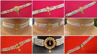 Light weight pearl choker necklace design with weight and price//Gold pearl jewellery design