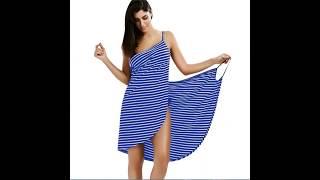 Women Bath Wearable Stripe Towel Dress