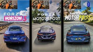 BMW M8 Competition - Sound & Graphics | Forza Horizon 5 vs Forza Motorsport vs The Crew Motorfest