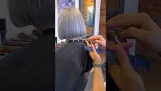 Gorgeous blunt Bob haircut,precision cut and style #shorts #hairmani #bluntbob #silverhair #grayhair