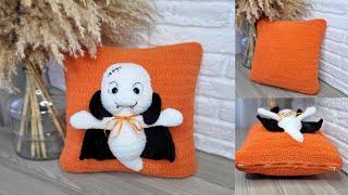 МК НАВОЛОЧКА КРЮЧКОМ С 3Д ПРИВИДЕНИЕМ | Crochet tutorial a pillowcase with 3D ghost 