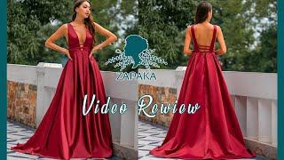 Women A-line Burgundy V-neck Satin Long Prom Party Dress | ZAPAKA