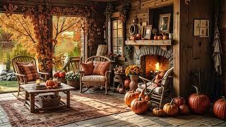 Porch Ambience by the Lake | Cozy Autumn Piano Music & Fireplace Sounds for Relaxing