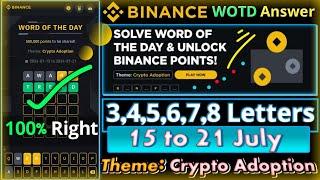 Binance Crypto Adoption WOTD | Binance New WODL Answers Today | All Letters Word of the day