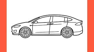 How to draw a TESLA MODEL X easy / drawing tesla plaid 2016 car step by step