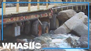 NC neighbors build makeshift bridge out of trailers