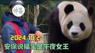 10月2日，福公主吃播，安保说福宝是午夜女王，白天睡觉晚上老活泼了#panda#大熊貓  #大熊猫福宝