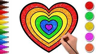 How to Draw Glitter Rainbow Heart ️| Easy Drawing And Coloring For Kids | Hooplakidz HowTo