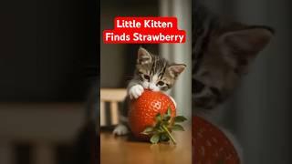 Tiny Kitten Meets Giant Strawberry