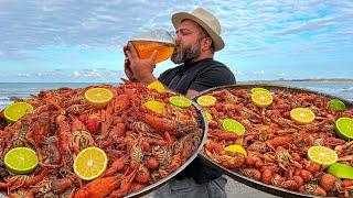 The sea and a whole bunch of Crayfish with Beer! A Real Paradise After A Hard Day