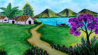 How to draw scenery of spring season step by step for beginners easy and beautiful