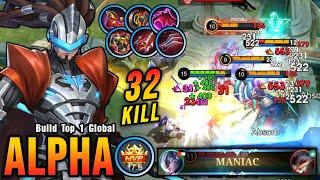 32 Kills + MANIAC!! Alpha Full Red Build (WTF LIFESTEAL) - Build Top 1 Global Alpha ~ MLBB