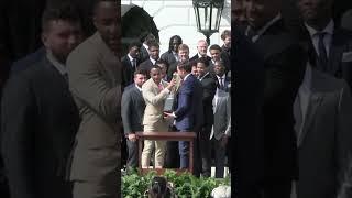 JD Vance nearly drops Ohio State’s national championship trophy at White House