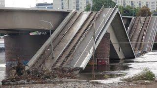 Dresden - Situation an der Carolabrücke am 30.09.2024 - (Zug C Vorbereitungen zum Abriss II)