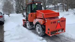 Holder C70 V Snow Plow in Action - Municipal Sidewalk Tractor