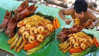 Cooking Pig Feet Noodle Recipe Eating So Yummy - Fried Noodle Shrimp with Pork Feet &C Vegetable