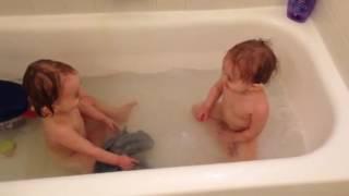 Twin baby sisters Bathtime fun